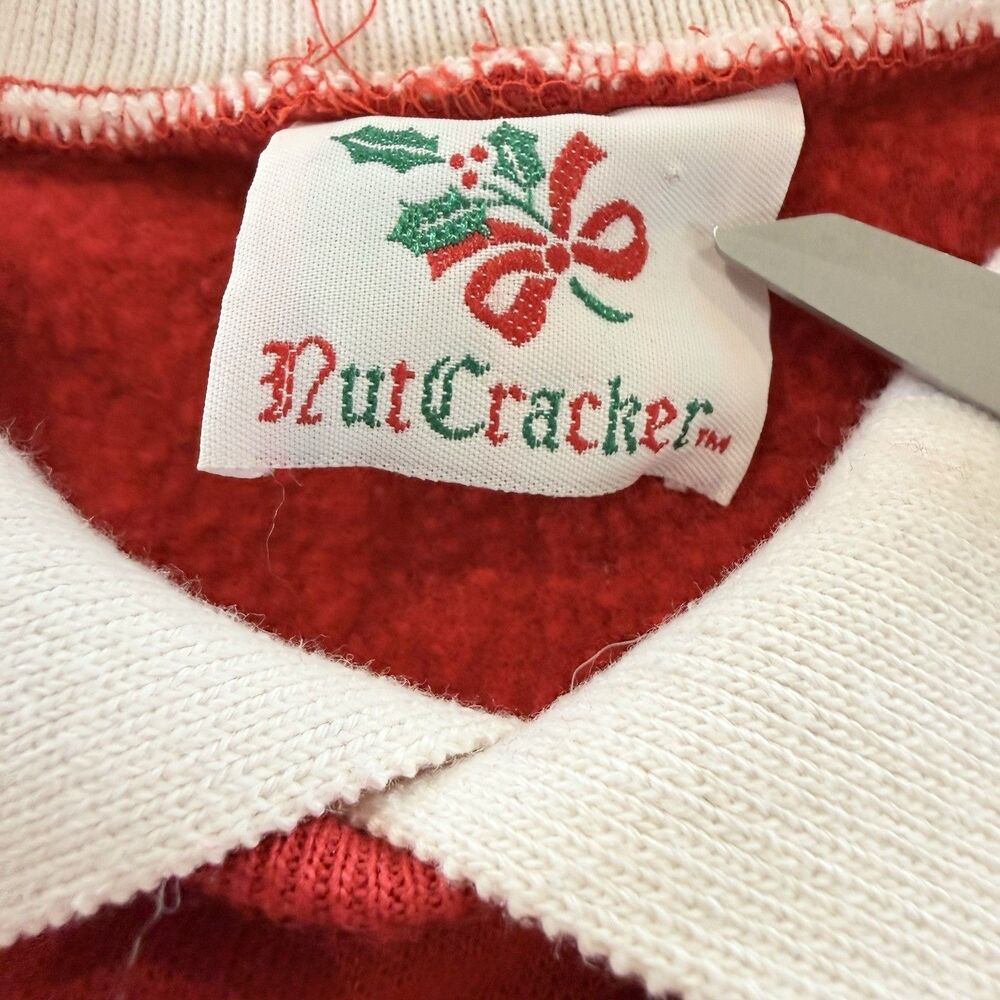 VTG Sweatshirt NutCracker Red Collared Teddy Bear Lace Heart Cottage Grandma M/L - Picture 4 of 7